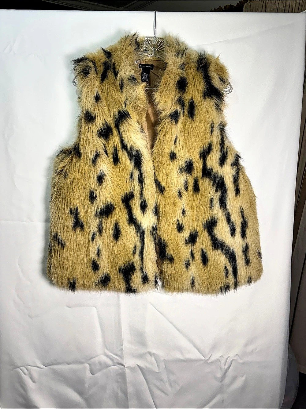 New Directions Faux Fur Animal Print Vest Brown Black Size Large Like New